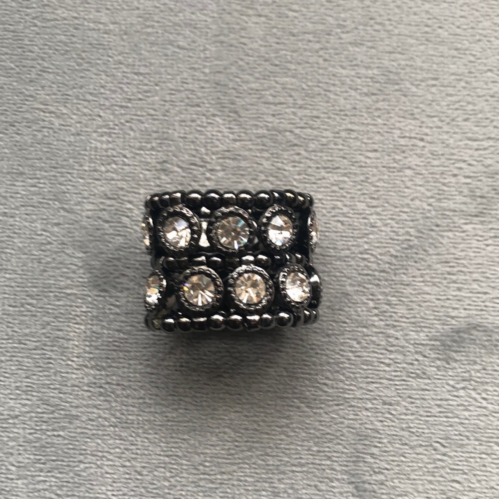 Cocktail ring in pewter small beads and  clear stones - one size fits all.